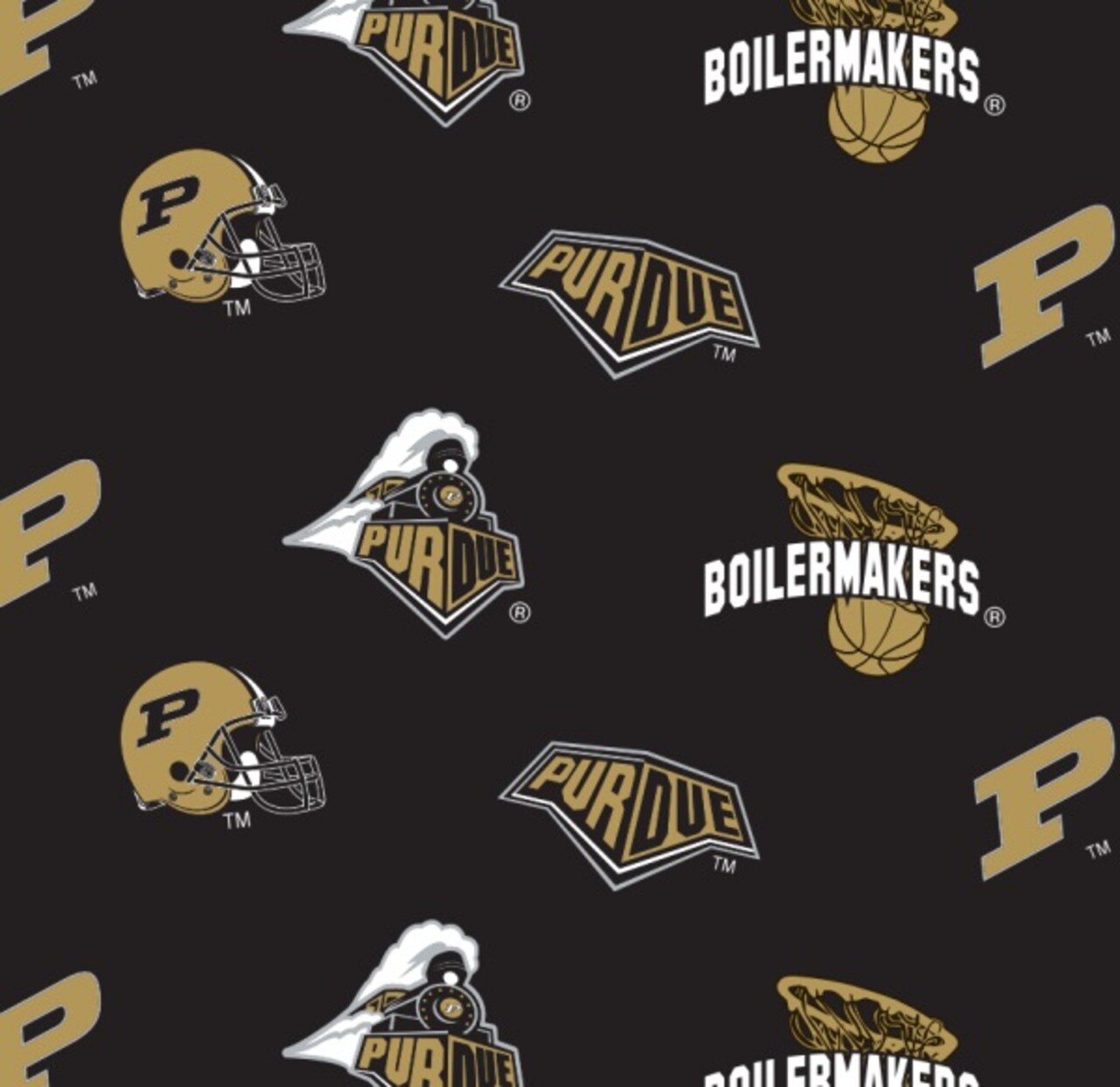 Sykel Enterprises-Purdue University Fleece Fabric-Purdue Boilermakers All Over Fleece Blanket Fabric-Sold by the yard